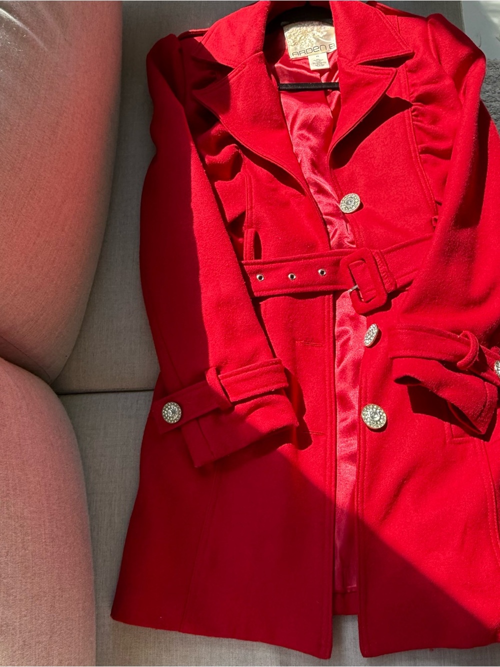 Arden B Red Size XS Belted Trench Coat with Decorative Buttons- StylishBusiness